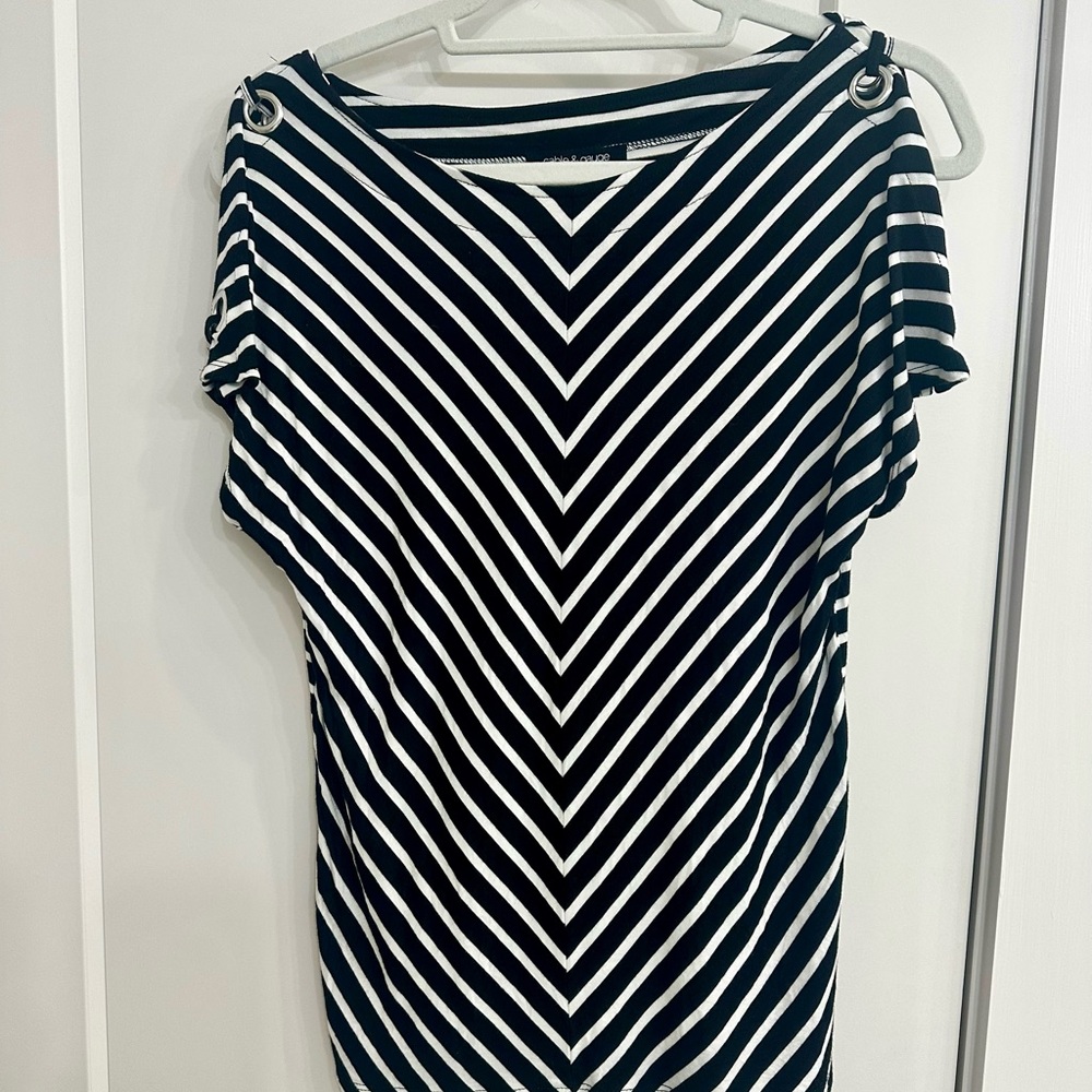 Cable & Gauge Black and White Striped Boatneck Top